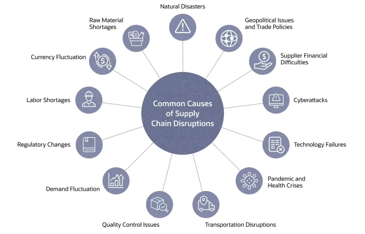 Hub and Spoke Diagram Showing Forces That Drive Supply Chain Disruptions and Shifts